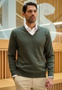 Berlin V Neck Jumper-Moss