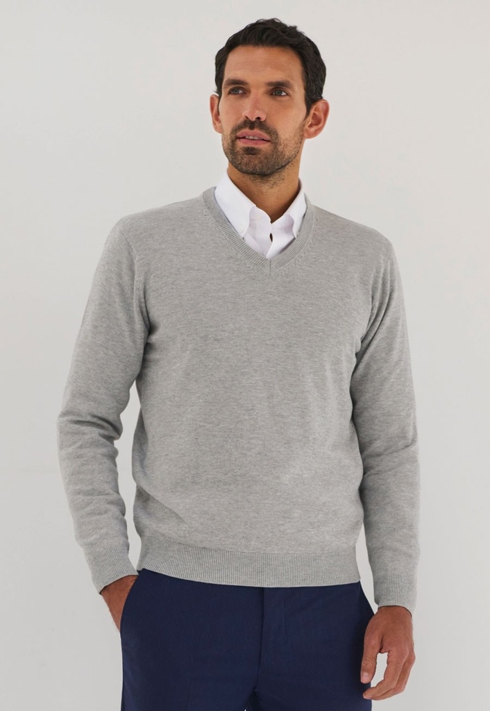 Boston V Neck Jumper-Silver