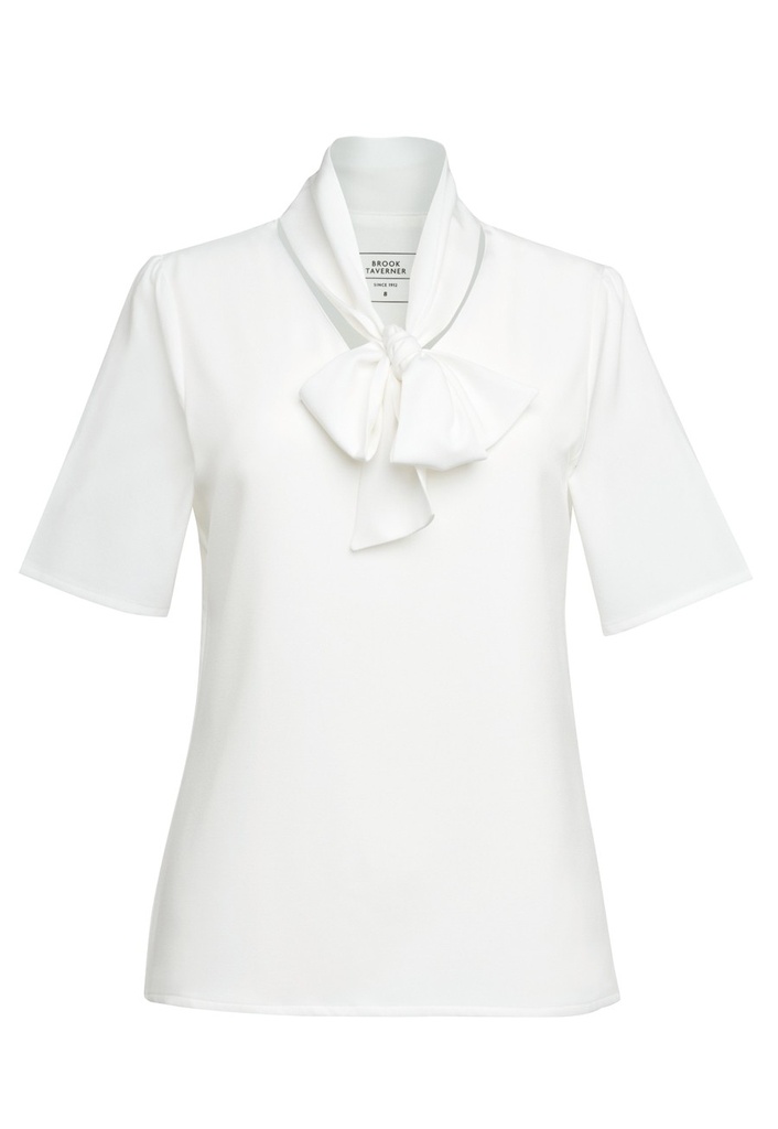 Flavia S/S Tie Neck Blouse (White)