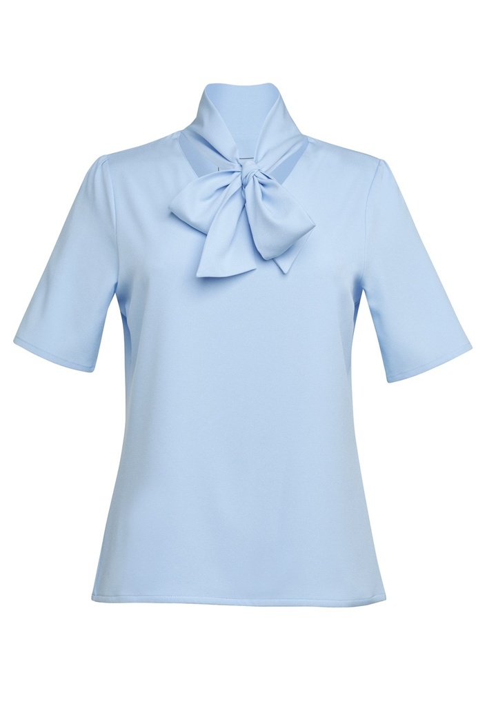 Flavia S/S Tie Neck Blouse (Sky Blue)