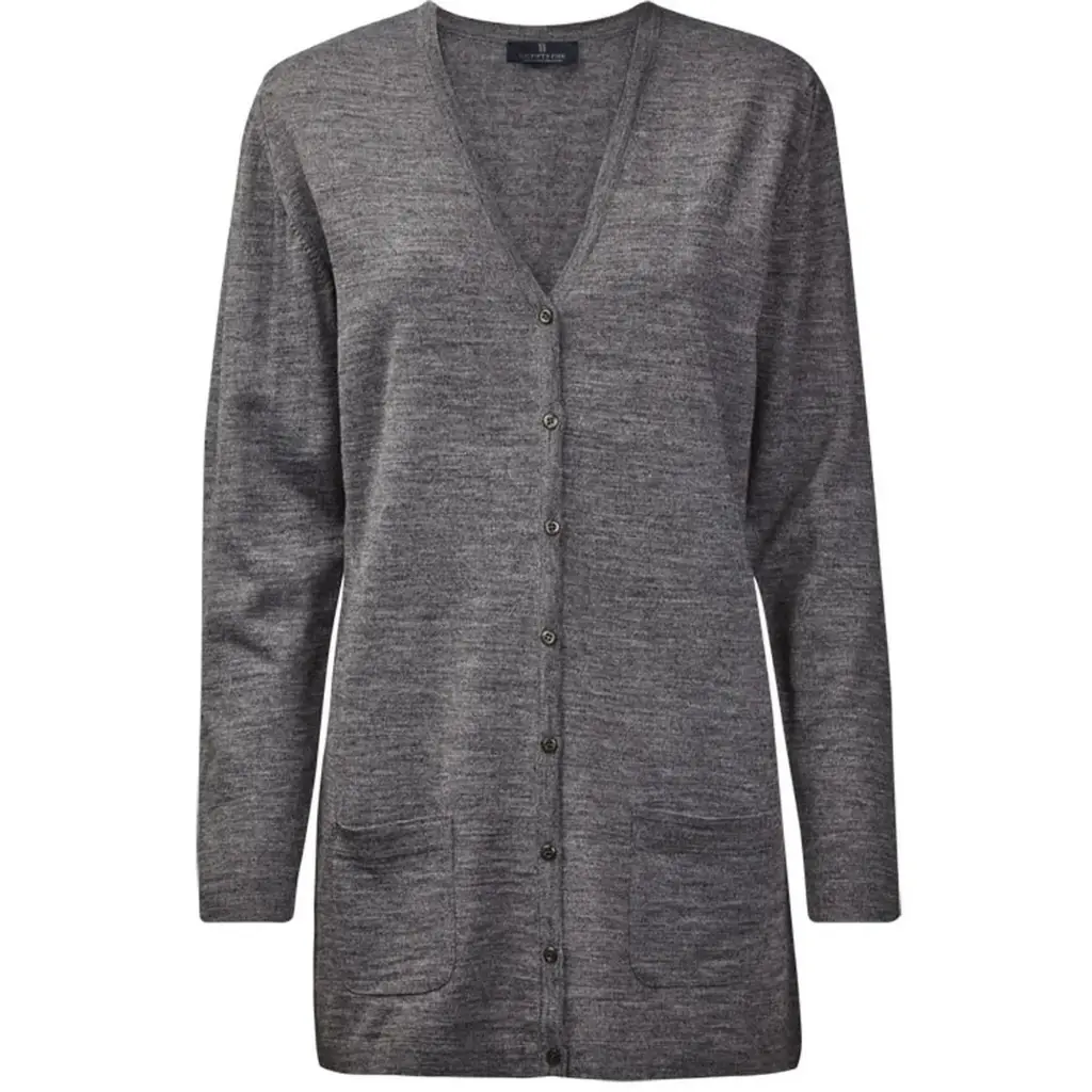 Copenhagen W Cardigan V Neck Buttons Tubular Long-Stone Grey Melange
