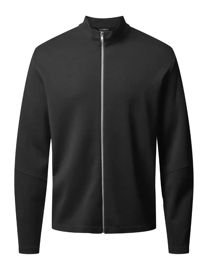 Portofino Men's Full Zip Cardigan Stand Up Collar, Regular Fit (Black) 
