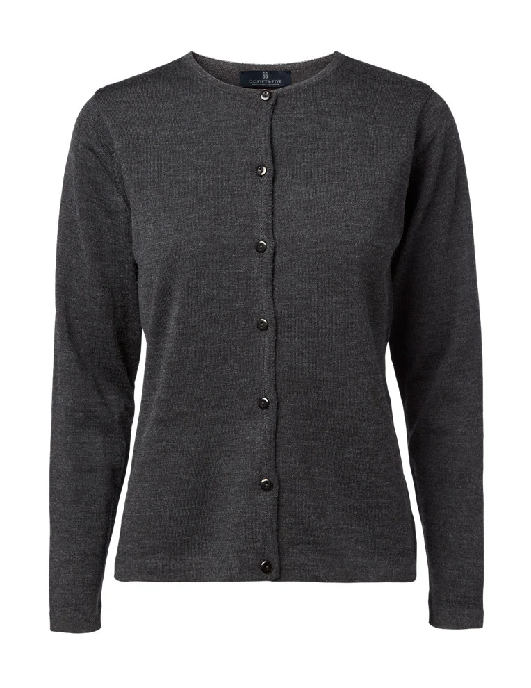 Copenhagen Women´s Cardigan O Neck Buttons Tubular (Charcoal Melange)