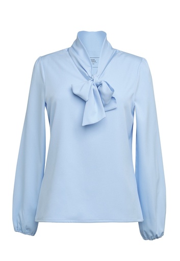 Andria L/S Tie Neck Blouse (Sky Blue)