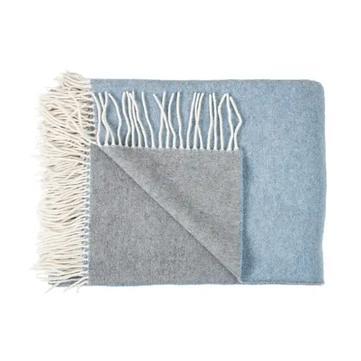 [59671] Arctic Merino/Cashmere uldplaid Smilla blå/grå