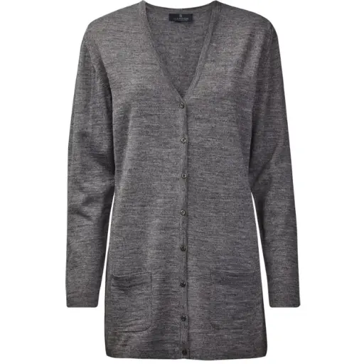 Copenhagen W Cardigan V Neck Buttons Tubular Long-Stone Grey Melange