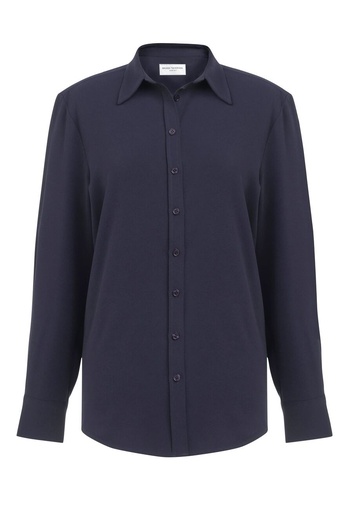 Bergamo L/S Crepe Blouse-Navy
