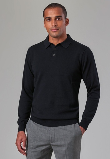 Casper L/S Knit Polo Shirt-Black