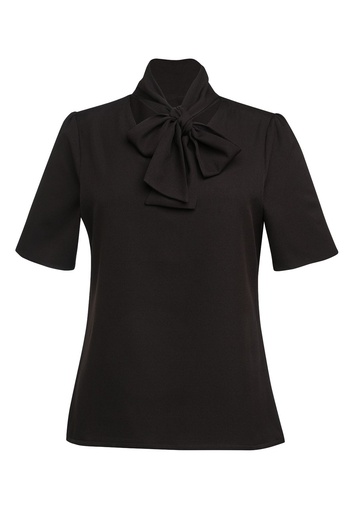 Flavia S/S Tie Neck Blouse (Black)