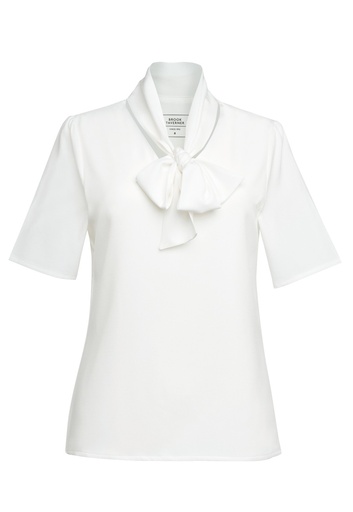 Flavia S/S Tie Neck Blouse (White)
